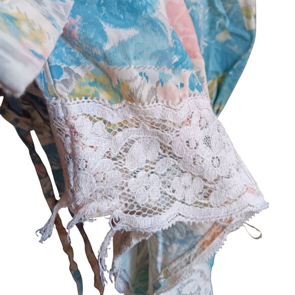 Girls 7 True Vintage Boho Peasant Floral Lace Puff Sleeve Dress Tie-Back 1970's - Picture 6 of 9